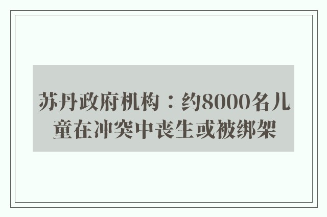 苏丹政府机构：约8000名儿童在冲突中丧生或被绑架