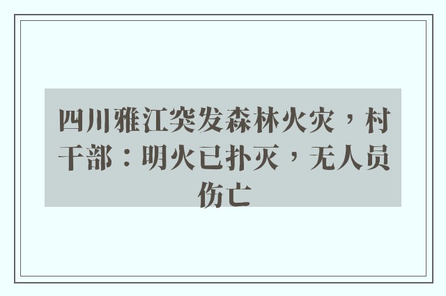 四川雅江突发森林火灾，村干部：明火已扑灭，无人员伤亡