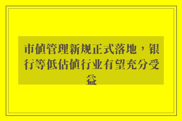 市值管理新规正式落地，银行等低估值行业有望充分受益