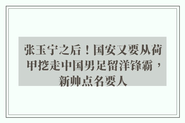 张玉宁之后！国安又要从荷甲挖走中国男足留洋锋霸，新帅点名要人