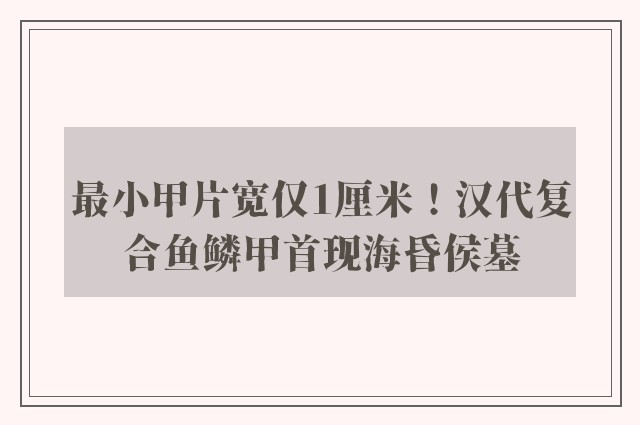 最小甲片宽仅1厘米！汉代复合鱼鳞甲首现海昏侯墓