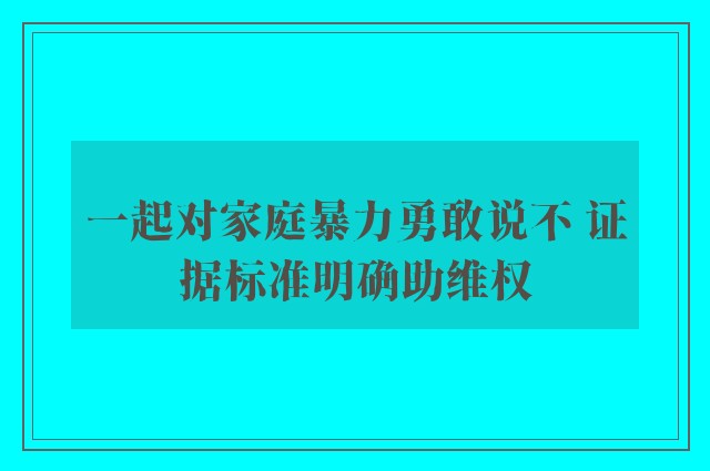 一起对家庭暴力勇敢说不 证据标准明确助维权