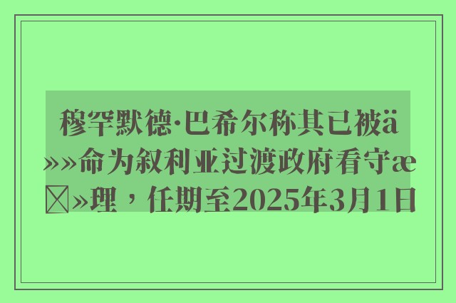 穆罕默德·巴希尔称其已被任命为叙利亚过渡政府看守总理，任期至2025年3月1日