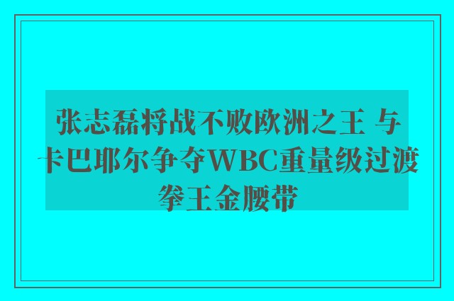 张志磊将战不败欧洲之王 与卡巴耶尔争夺WBC重量级过渡拳王金腰带