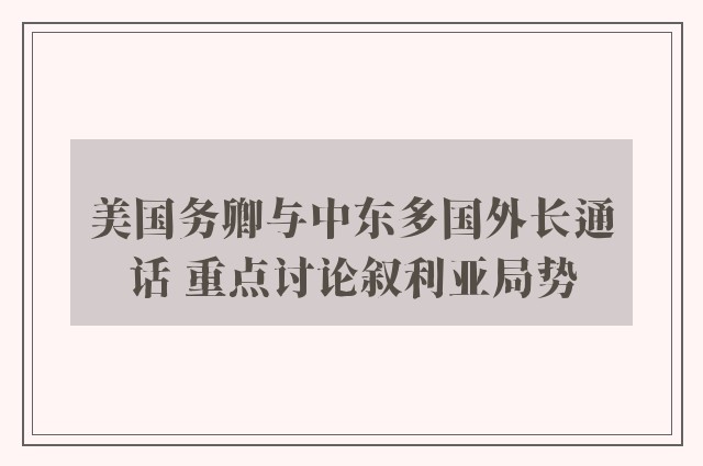 美国务卿与中东多国外长通话 重点讨论叙利亚局势