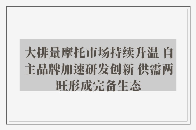 大排量摩托市场持续升温 自主品牌加速研发创新 供需两旺形成完备生态