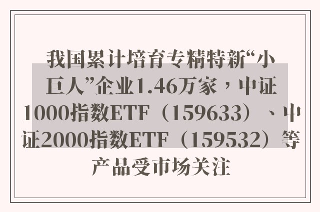 我国累计培育专精特新“小巨人”企业1.46万家，中证1000指数ETF（159633）、中证2000指数ETF（159532）等产品受市场关注